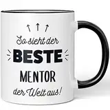 JUNIWORDS Tasse, So sieht der beste Mentor der Welt aus!, Schwarz (5863676)