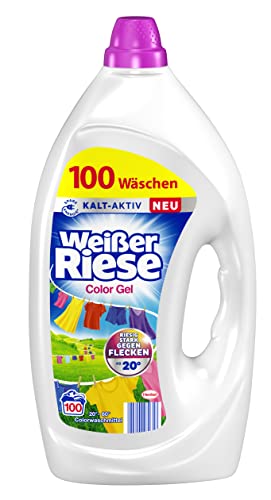 Weißer Riese Color Gel (100 Waschladungen), Color Waschmittel sorgt für strahlend saubere Wäsche & wirkt riesig stark gegen Flecken, Kalt-Aktiv schon ab 20° C, 100 % recycelbar*