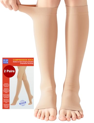 2 Paar Medizinische Kompressionsstrümpfe Damen & Herren 20-30 mmHg, Klasse 2, Offene Spitze Abgestufte Unterstützung Stützstrümpfe für Krampfadern Ödeme Flug (2x Beige, XL)