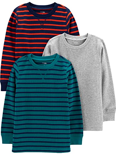 Simple Joys by Carter's Jungen 3-Pack Thermal Long Sleeve Shirts Hemd, Blaugrün/Grau Meliert/Marineblau Streifen, 3-6 Monate (3er Pack)