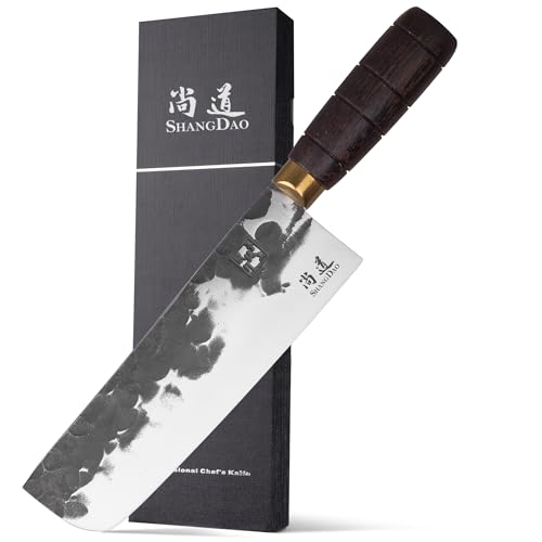 SHANGDAO Japanisches Nakiri-Kochmesser 18.4 CM, professionelles Nakiri-Messer, handgeschmiedetes Gemüse-Küchenmesser aus kohlenstoffreichem Edelstahl, scharfes Fleischerbeil-Küchenmesser