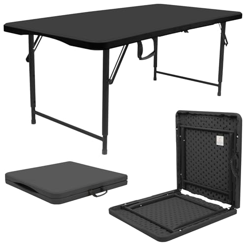 Harbour Housewares Höhenverstellbarer Klapptisch mit Bock - 120cm (4ft) - Schwarz - 1x Schwerlast Faltbar Tragbar Plastik Draussen Garten Camping Picknick Esszimmermöbel