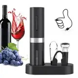 CIRCLE JOY Elektrischer Weinöffner-Set, Wiederaufladbares 5-in-1 Weinöffner-Geschenkset mit Ladestation, Folienschneider, Weinausgießer und Vakuum-Weinstopfen