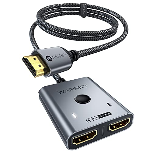 WARRKY HDMI Switch 4K@60Hz, HDMI Switcher 2 In 1 Out 【2K@144Hz, 1m Geflochtenes Kabel, HDCP 2.2】 Aluminium HDMI Umschalter (Jeweils 1 Display auf einmal) Unterstützt UHD 3D für PS5/4, Xbox, FireStick