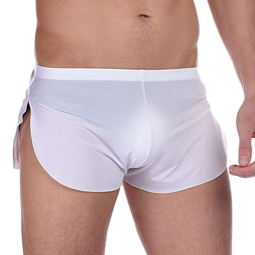 Männer Shorts Regular Hosen Home Runde Drei-Punkt-Herrenshorts sexy Herrenunterwäsche Hosen seidige Männerhose Gym Shorts Herren (White, XL)