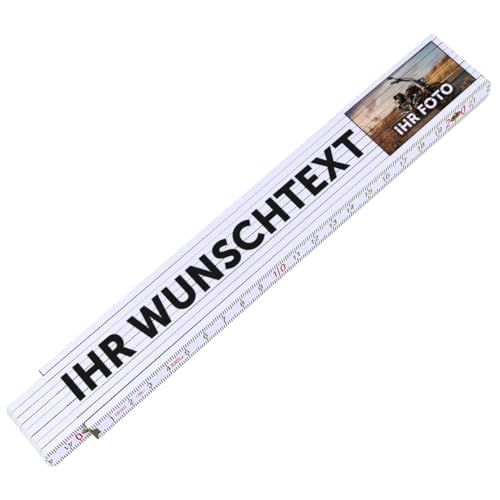 GRAVURZEILE Zollstock 2 Meter mit UV Druck - Wunschtext mit Bild - Personalisiert mit Text und Foto - Gliedermaßstab mit Winkelanzeige - Geschenke für Männer Papa und Opa – Vatertagsgeschenk