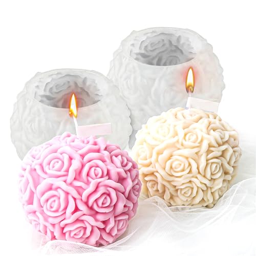 Ezydka Kerzenformen zum Gießen 2 Stück Rosenkugel Kerzen Silikonform DIY Kerzen Formen Silikon 3D Blume Silikonform Kerzen für Kerzenherstellung Handwerk Ornamente Valentinstag Dekorative