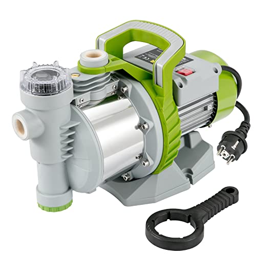 VEVOR Gartenpumpe 1100W Bewässerungspumpe Max. Durchfluss 4560L/h Kreiselpumpe 4,5bar Max. Druck Flachbrunnenpumpe Vorfilter Poolpumpe Max. Förderhöhe 45m Bewässerung Wassertransfer Wasserentnahme