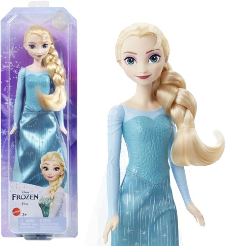 Mattel Disney Die Eiskönigin Elsa Puppe, Die Eiskönigin Puppe, kämmbare blonde Haare, beweglich, ausziehbare Schuhe, Disney Geschenke, Spielzeug ab 3 Jahre, HLW47