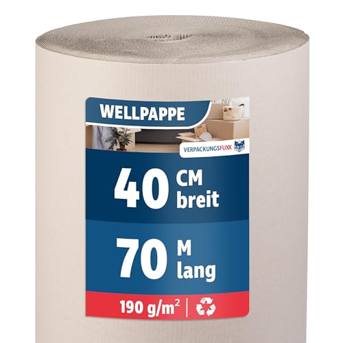 Rollenwellpappe 40 cm x 70 m | Wellpappen Rolle für Versand & Lagerung | Vielseitig einsetzbar | Umweltfreundliches & recyclebares Verpackungsmaterial