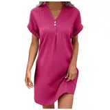 Musselin Kleid Damen Sommer Midi Tunika Kleid Elegant V-Ausschnitt Luftige Sommerkleid Strandkleid Bluse Kleid T-Shirt Kleid Frauen A-Linie Kleid Freizeitkleid Tunikakleid Etuikleid Partykleid