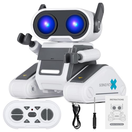 Winthai Roboter Kinder,Wiederaufladbar ferngesteuerte Roboter mit LED-Augen,Tanzbewegungen und Musikspielzeug für Kinder im Alter von 3 4 5 6 7 8 Jahren,Jungen und Mädchen,Geburtstags,Grau