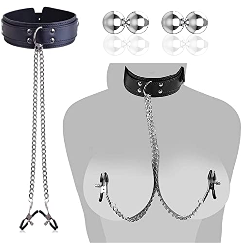 BDSMYEE Einstellbar Nippelklemmen Halskette mit Busenkette + 4 stk Magnetische Nippelklemmen,Extra Stark Brust Stimulation Sexspielzeug Set,Klitoris Klemmen Vaginal Clip Einstellbar Nippelclip