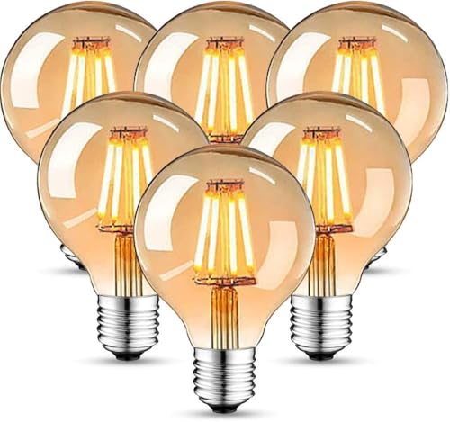 Edison Vintage Glühbirne, Edison LED Lampe Warmweiß E27 4W 2700K Retro Glühbirne Vintage Antike Glühbirne 470 Lumen Ideal für Nostalgie und Retro Beleuchtung im Familie Hotel Bar usw - 6 Stück