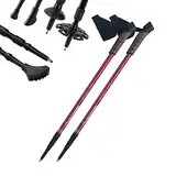 Alu Nordic Walking Teleskop Stöcke inkl. 12 Aufsätze Wanderstöcke Trekkingstock Aluminium Trekking Wander Gehstock (Rot)