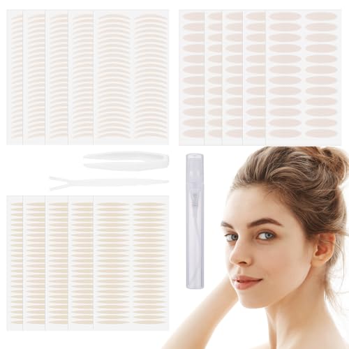 720 Stück Schlupflider Stripes Unsichtbar Augenlid Stripes Unsichtbar Schlupflider Tapes Lid Lifting Stripes Augenlieder Double-Sided Eyelid Tape mit Gabelstangen Pinzette und 5ml Sprühflasche