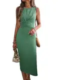 Jiraewh Damen ärmelloses Sommerkleid Bodycon Enges Bleistiftkleid Figurbetontes Elegantes Hochzeitsgast Midi Tank Kleider Mit Gürtel (M, Grün)