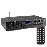Power Dynamics PV260BT Verstärker mit Bluetooth - 6 Kanal Bluetooth-Receiver mit 600 Watt Leistung, MP3-Player, FM Radio - für Karaoke geeignet, inklusiv Fernbedienung - Schwarz
