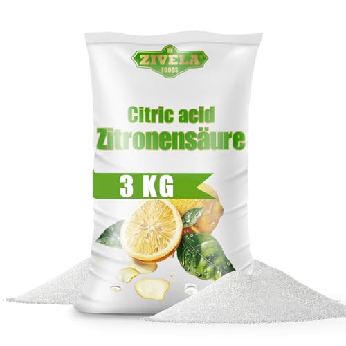 3kg Zitronensäure Pulver in Lebensmittelqualität | Hausmittel für Küche & Haushalt | 3000g Citronensäure 100% Rein | Zitronensäure E330 (3x 1kg)