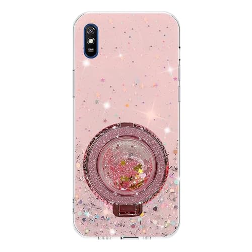 Miagon Treibsand Ständer Hülle Glitzer für Xiaomi Redmi 9A,Cute Dünn Crystal Schutzhülle Weiches Bling Transparent Case Bumper mit Flüssig Halter Kickständer