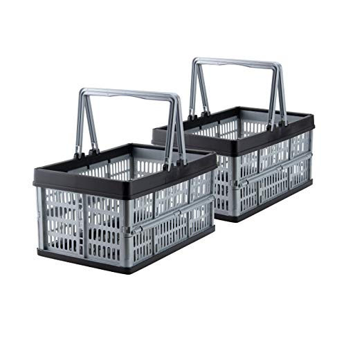 Grizzly kleine Klappbox faltbar mit Henkel, 2er Set, grau, je 16 L, Faltbox nutzbar als klappbarer Einkaufskorb und Kofferraum Organizer
