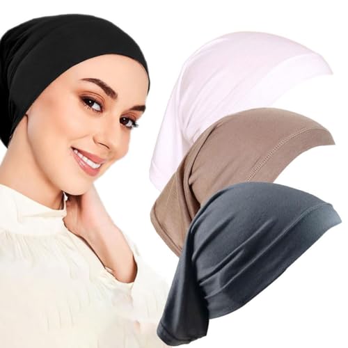 EORPAVU hijab,Damen-Kopftuch, Hijab, Bottoming-Mütze, elastisches Halstuch aus merzerisierter Baumwolle, atmungsaktives Damen-Hijab (3 Stück)