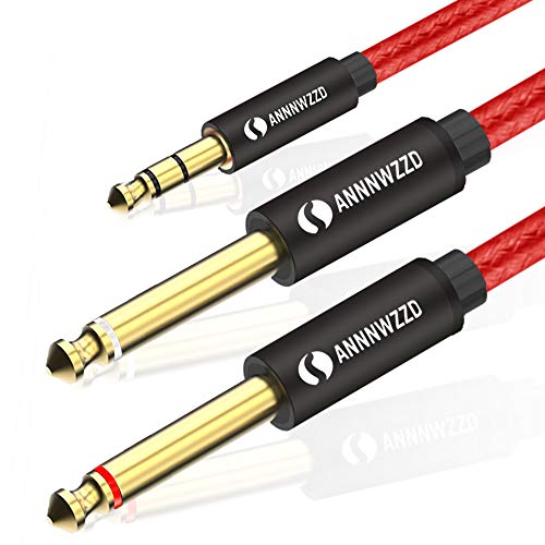 ANNNWZZD 3,5 mm TRS auf Dual 6,35 mm Mono Y Audio Kabel,Doppelter 6,35 TS Klinkenstecker auf 3,5 TRS Klinken Audio Splitterkabel,Instrumentenkabel mit Nylongeflecht für digitale Schnittstellen(2M)