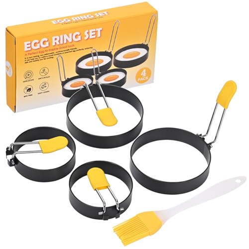 LUXECOVE 4er-Pack Omelettformen, spiegeleierformen für die pfanne,antihaftbeschichtete runde Eierringe mit Bürste, pancake pfanne, geeignet für Omelett, Hackbraten, Sandwich