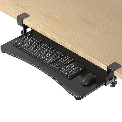 suptek Tastaturablage, Tastaturständer Unter dem Schreibtisch Ausziehbar mit Stabilem C Klemme, 650x 300mm Ausziehbare Plattform Computer Tastaturablage zum Tippen, Schwarz, DSF1