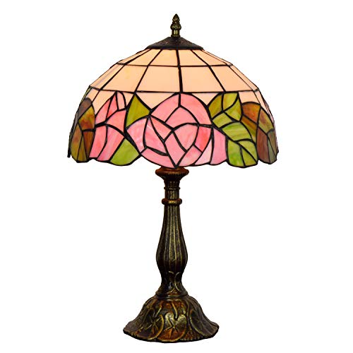 TONZN Tiffany-Buntglas-Tisch im Retro-Stil, L-Rose, Nachttischlampen, handgefertigte Vintage-Schreibtischlampe, amerikanische Tiffany-Glasladen-Tischlampe