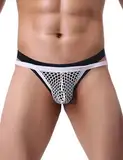 ohmydear String Tanga Herren Netz Slip Transparent Thong T-Back Dessous Männer Sexy Reizwäsche für Sex Low Rise Mesh Unterhosen Atmungsaktive Bikini Brief Durchsichtige Netzunterwäsche Weiß XL