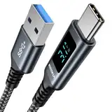 USB C Kabel 2M 3.1A Schnellladekabel USB C, QC 3.0 & USB 3.0 5Gbps Datenrate with LED Display, Kompatibel mit iPhone 15/15 Pro, MacBook Pro/Air, iPad Pro/Air, Samsung Galaxy S23 S22