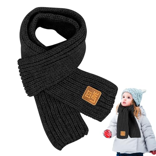 LXYYDS Gestrickter Schal Kinder, Kinder Schal, Kinder Winter Strickschal, Kinder Strickschal Wollschal, Kinderschal Winter, Baby Schal, Winter Strickschal für Mädchen und Jungen 2–10 Jahren (Black)