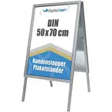 DisplayLager, Dänische Qualität | Kundenstopper Alu-Line | 2 Plakate (beidseitig) | Wetterfeste Plakatständer Gehwegaufsteller Werbetafel (Silber, 50 x 70 cm)