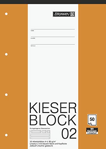 Brunnen 1042942 KIESER-Block Lineatur 2 (A4, 50 Blatt, gelocht, 80 g/m², Klasse 2)