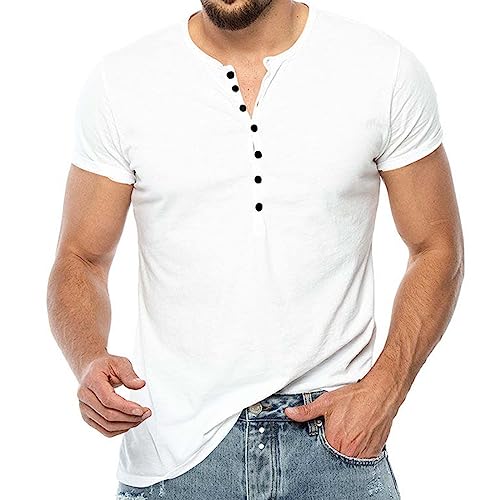 T-Shirt V-Ausschnitt Herren T-Shirt V/O-Neck - Weiß Herren Tee Crew Neck T-Shirt Tshirt Herren Oversized Herren Basic T-Shirt XXL T Shirt Herren Langarm T-Shirt Herren Schwarz Mit Knopfleiste