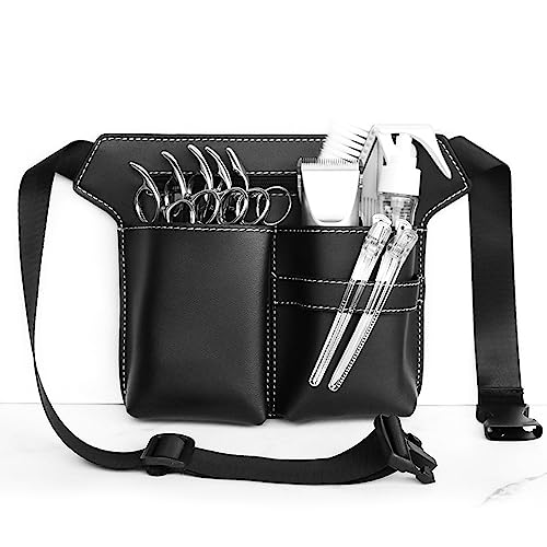 PEALOVCOM Friseur Werkzeugtasche PU Leder Friseur Gürteltasche Professionelle Salon Friseur Werkzeugtasche Schwarz Friseurtaschen Leder Barber Werkzeugtasche für Scissor Kämme Klipse Razor