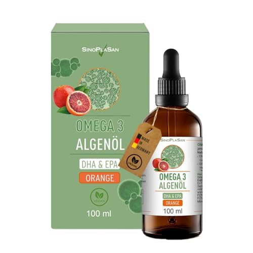 Premium Omega 3 Algenöl | hoch dosiert | Natürliches DHA & EPA für Herz, Gehirn & Sehkraft | vegan | 100ml | 40 Tage Vorrat | Orangengeschmack