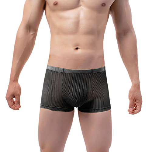 WKAYsIV Seiden Boxershorts Herren Pack atmungsaktiv mit niedriger Taille Strickte Mesh-Boxers Briefs Boxershorts Herren Größe 9 (Black, XL)