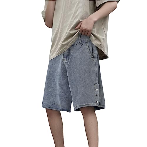 Herren Übergröße lockere, dünne, weit geschnittene Jeansshorts mit fünf Vierteln Jean 501(Blau,M)