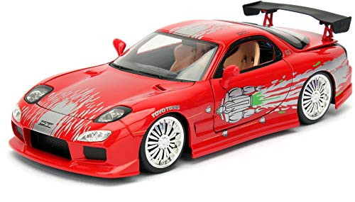 Jada Toys Fast & Furious Dom's 1993 Mazda RX-7 FD3S-Wide Body, Auto, Tuning-Modell im Maßstab 1:24, mit Spoiler, zu öffnende Türen, Motorhaube und Kofferraum, Freilauf, rot