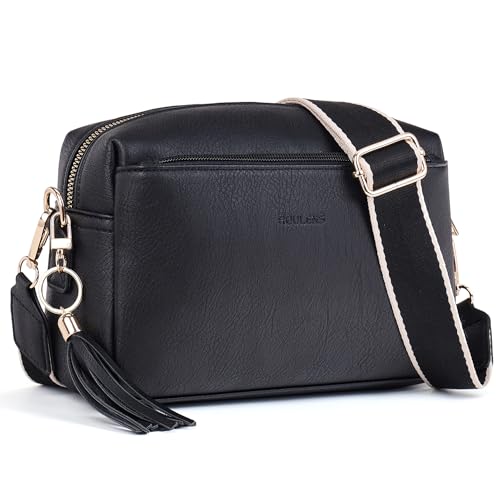 Roulens Damen Handy Umhängetasche,Veganem Leder Crossbody Schultertasche,Breiter Riemen Abendtasche mit drei Reißverschlussfächern Handtaschemit mit Kartenschlitz Verstellbar Abnehmbar Schultergurt