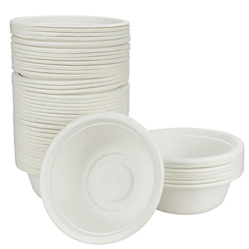 DECARETA 100 Stücke Einwegschalen Zuckerrohr Biologisch Abbaubar Suppenschale Pappe Schüssel Umweltfreundlich 350ml Papierschalen Suppe Einweggeschirr für Party Hochzeit Picknick