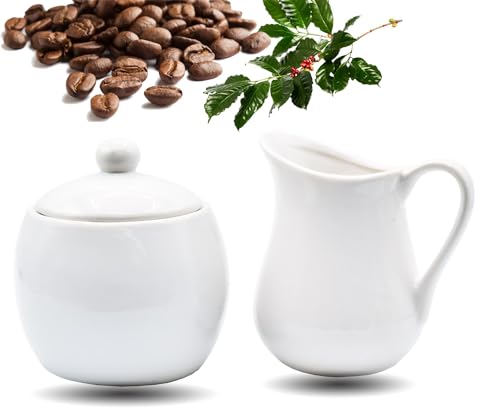 BeBuy24 Milch und Zucker Set - Zuckerdose mit Deckel und Milchkännchen aus weißem Porzellan - Kaffeegeschirr in klassischem Design