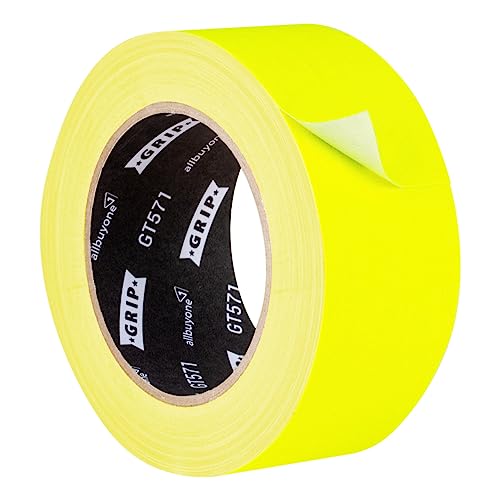 GRIP Eventbasics Neon Klebeband GT 571, fluoreszierendes Neon Gaffa Tape 50 mm x 25 m, sehr hohe Klebkraft, 48h ablösbar, handrissfähig, für Innen- und Außenbereich - neongelb