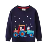 CM-Kid Kinder Blau Sweatshirt Junge Pullover Warme Pulli Langarmshirt Baumwolle Santa Traktor Kleidung Herbst Winter Gr.104