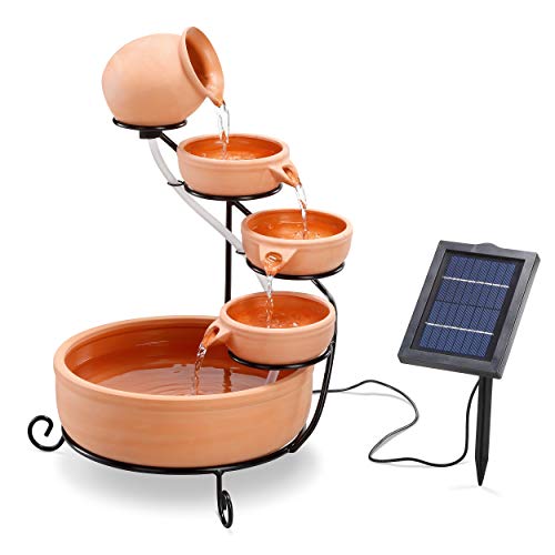 esotec Solarbrunnen für draussen Livorno | Kaskadenbrunnen | Solar Springbrunnen für außen | Gartenbrunnen Wasserspiel | Katzenbrunnen Keramik | Wasserfall Garten | Terracotta braun H=55cm 101302