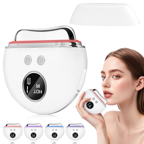 KIMTAR EMS Gua Sha, Gesichtsmassagegerät Guasha elektrisch LED Blau, Grün & Rotlicht Therapie, Wärme Massagegerät Gesicht 9 Intensitätsstufen Face Massager Facelift Anti Aging Schwellungsreduzierung