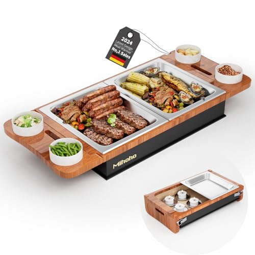 Mihoho Fleischwarmhalter fürs Grillen, BBQ Board zum Warmhalten, Grillgut Stövchen mit BBQ-Design, Warmhaltebehälter Grillgut mit Kerzen, Speisenwärmer, Warmhaltebox Grillparty (Holzfarbe A)