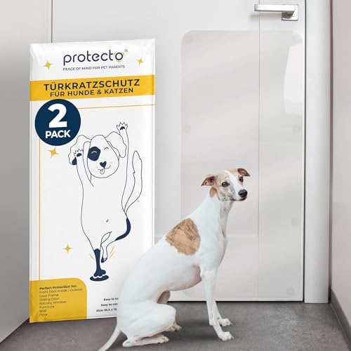 PROTECTO 2-Pack Tür Kratzschutz für Hund - 90x40 cm Katzen Kratzschutz, Kratzfester Katzenschutz, Transparente Anti Kratz Folie für Katzen, Tür Kratzschutz Katze - Einfache Installation mit Klebepads